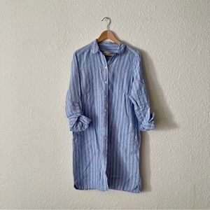 Love Linen Blue Striped Shirtdress